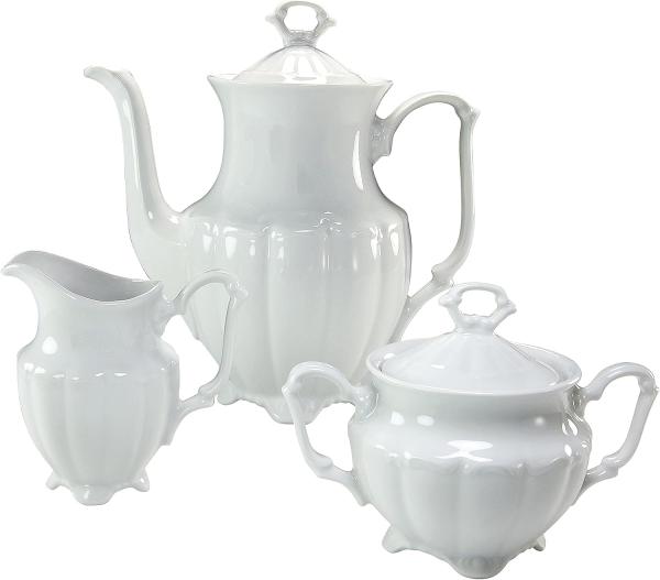 CreaTable 16028 Kaffeegarnitur Maria Theresia für 1 Personen + Uni, Porzellan, weiß (1 Set, 3-teilig)