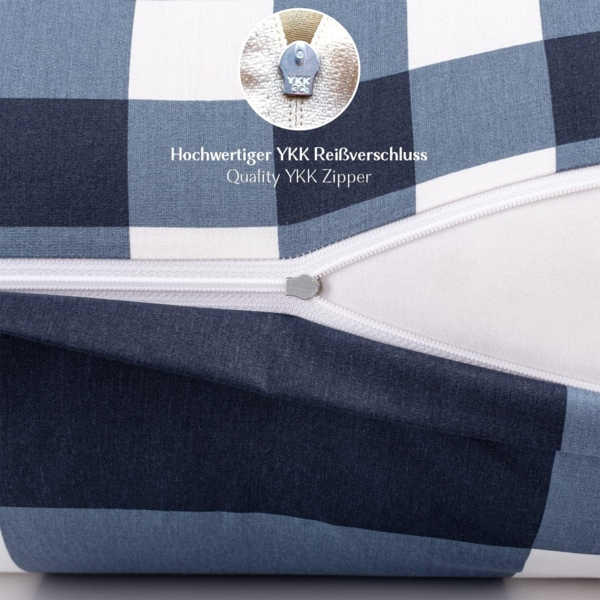 Alreya 2er-Set Renforcé Kissenbezug 80x80 cm - 100% Baumwolle mit YKK Reißverschluss, Superweicher Kopfkissenbezug 80x80, Kissenhülle, Blau Kariert, nur Kissenbezug Bild 3