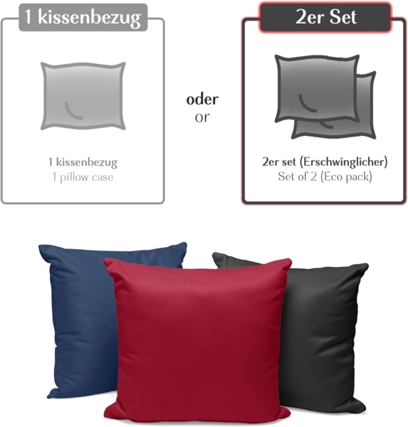 Alreya 2er-Set Renforcé Kissenbezug 80x80 cm - 100% Baumwolle mit YKK Reißverschluss, Superweicher Kopfkissenbezug 80x80, Kissenhülle, Blau Kariert, nur Kissenbezug Bild 4