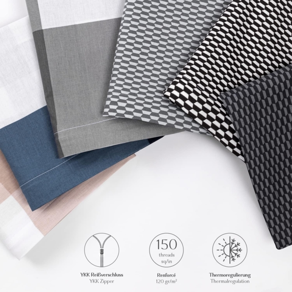 Alreya 2er-Set Renforcé Kissenbezug 80x80 cm - 100% Baumwolle mit YKK Reißverschluss, Superweicher Kopfkissenbezug 80x80, Kissenhülle, Blau Kariert, nur Kissenbezug Bild 5