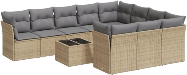 vidaXL 11-tlg. Garten-Sofagarnitur mit Kissen Beige Poly Rattan 3218229
