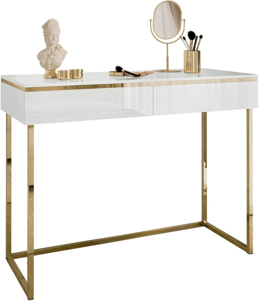 Lookway Konsolentisch AURORA GOLD in weiß Hochglanz auf einem goldenen Gestell