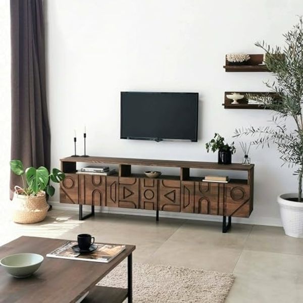 Dmora Novastra, Sideboard für Wohnzimmer, niedriger Schrank für TV, Wandbasis, 170 x 30 x 40 cm, Walnuss