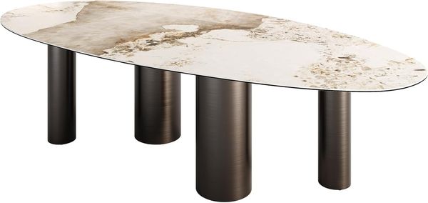 Esstisch Edge Oval 280x130 Keramik Minas Melange Weiß-Beige Pilier Edelstahl Graphit