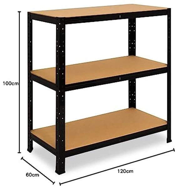 shelfplaza BLACK 100x120x60 cm Schwerlastregal in schwarz mit 3 Böden und 175 kg Traglast pro Boden Bild 2