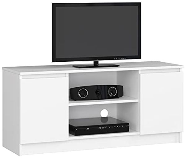 Home Collective TV-Schrank 120cm breit mit zwei Türen und zwei offenen Regalen Lowboard Wohnzimmer Schlafzimmer in weiss