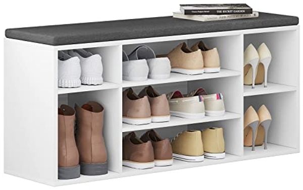 Woltu Schuhbank (1-St), Schuhregal mit Sitzbank 7 Fächern, weiß