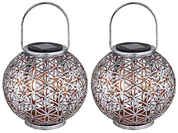 2x LED Solarleuchte, Kugel, Geflecht, silber-antik, H 29 cm