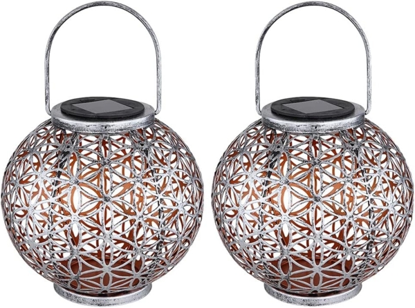 2x LED Solarleuchte, Kugel, Geflecht, silber-antik, H 29 cm