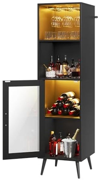 YITAHOME Barschrank mit verstellbaren LED-Lichtern, Kaffeebar mit Weinregal & Haken & Acryl-Türschrank, Küche Buffet Sideboard für Home Bar/Esszimmer/Wohnzimmer, Schwarz