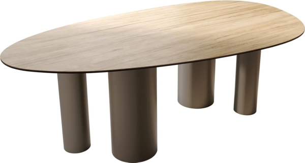 Esstisch Edge Oval 220x120 Keramik Laminam® Sabbia Eichefarbig Pilier Metall Effektfinish Titan