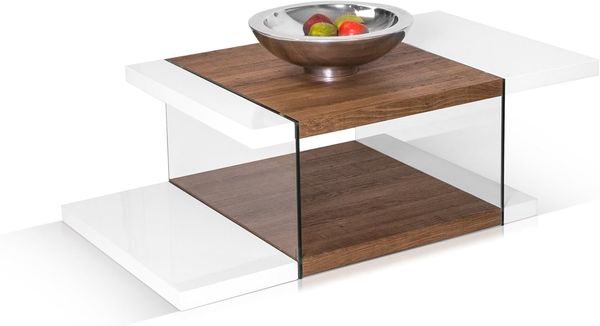 Möbel-Eins SOLITO Couchtisch, Material MDF, weiss/eichefarbig mit Glas