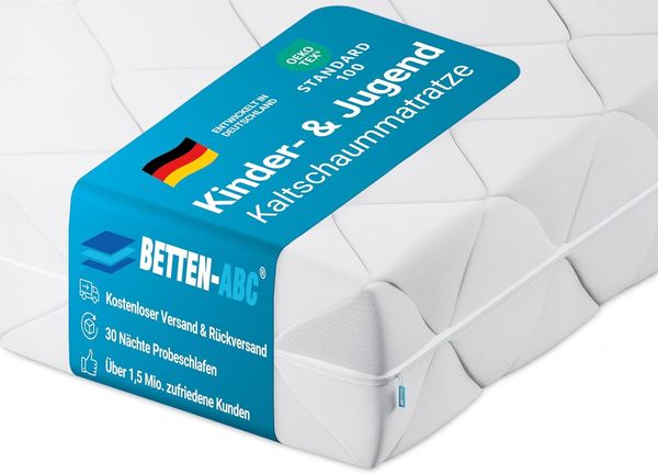 Betten-ABC - Matratze für Kinder & Jugendliche - 100x200 cm - Spezieller Härtegrad & Oeko-TEX-Zertifiziert - Optimale Hygiene Dank abnehmbarem & waschbarem Polyester-Bezug - Lieferung per Paket