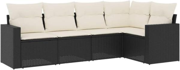 vidaXL 5-tlg. Garten-Sofagarnitur mit Kissen Schwarz Poly Rattan 3251263