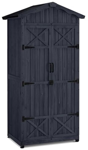 M MCombo Gartenschrank Gartenhaus Holz Wetterfest, Outdoor Wasserdicht Schrank mit Boden, für Außenbereich Balkon Terrasse, 1165 (Anthrazitgrau)