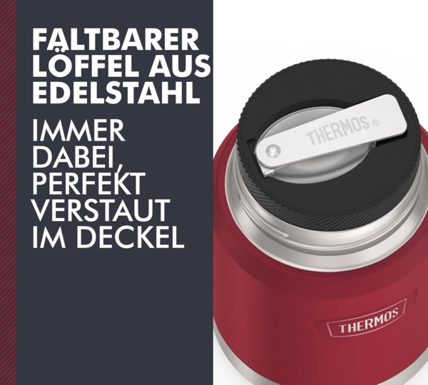 THERMOS Thermobehälter ICON FOOD JAR, Thermobehälter für Essen, spülmaschinenfest, Edelstahl, Kunststoff, Silikon, (1-tlg), 0,47l, 10h heiß & 24h kalt, dicht & auslaufsicher, mit Löffel Bild 3