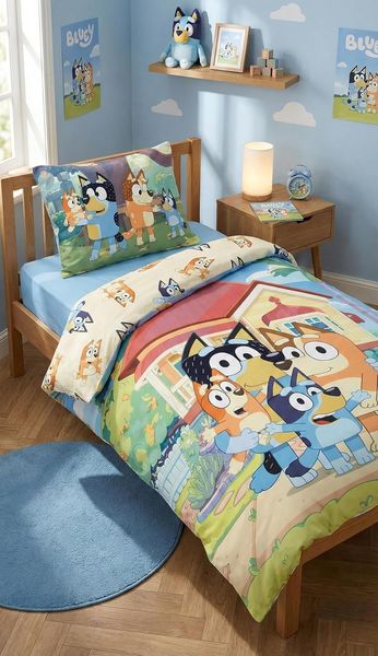 Bluey Heeler-Familie Haus Baby Bettwäsche Set 100x135 cm Baumwolle