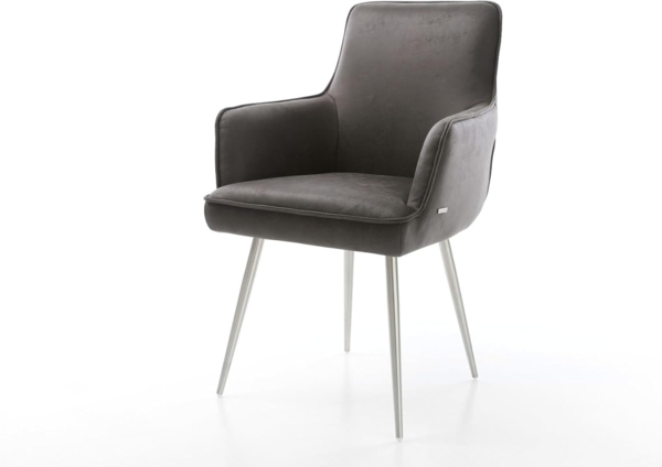 Esszimmerstuhl Heira-Flex mit Armlehnen Mikrofaser Anthrazit Vintage 4-Fuß konisch Edelstahl Taschenfederkern Bild 3