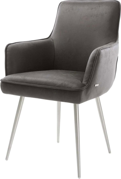 Esszimmerstuhl Heira-Flex mit Armlehnen Mikrofaser Anthrazit Vintage 4-Fuß konisch Edelstahl Taschenfederkern Bild 1