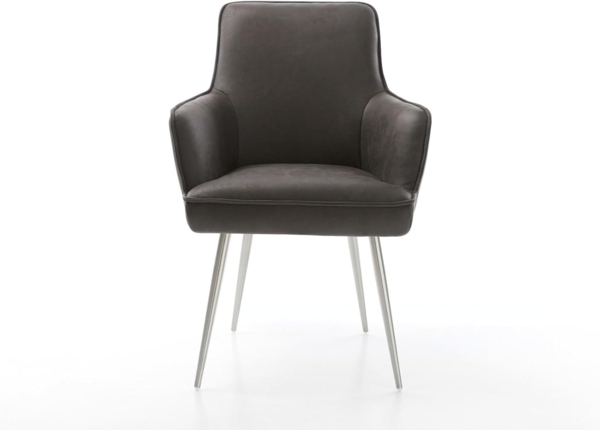 Esszimmerstuhl Heira-Flex mit Armlehnen Mikrofaser Anthrazit Vintage 4-Fuß konisch Edelstahl Taschenfederkern Bild 4