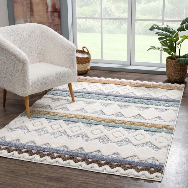 Carpet City Hochflor-Teppich Focus 3013, rechteckig, Höhe: 20 mm, Läufer, Boho, Hochtief-Muster/ 3D-Effekt, für Wohnzimmer, Schlafzimmer