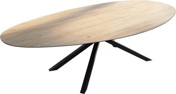 Outdoortisch Edge Oval 280x130 cm Keramik Laminam® Sabbia Eichefarbig Kreuzgestell Rechteck Schwarz