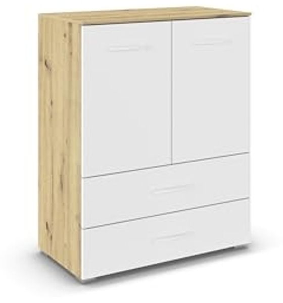 rauch Aditio Box, Kommode, 2-türig, 2 Schubladen, mit Softclose-Funktion, Farbe Weiß/Eiche Artisan, BxHxT 80x100x42cm