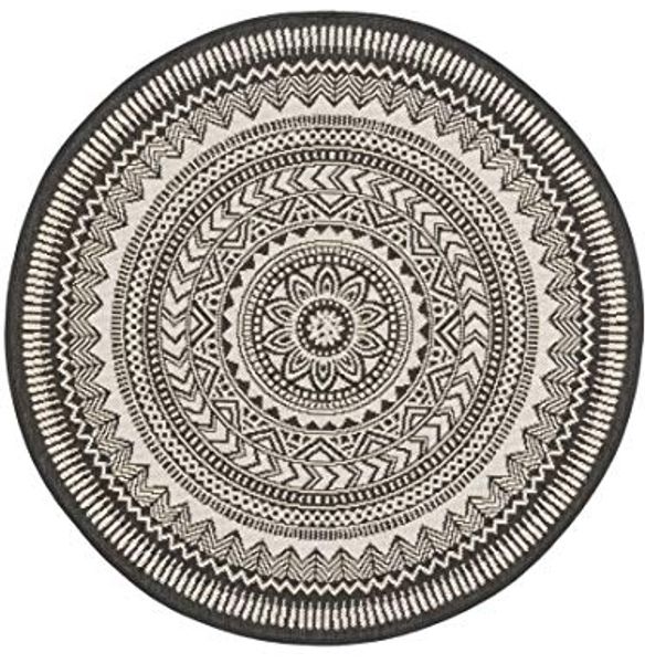 benuta PLUS In- & Outdoor-Teppich Metro Flachgewebe Modern Wetterfest Schwarz/Weiß ø 120 cm rund - Outdoor-Teppich für Balkon & Garten