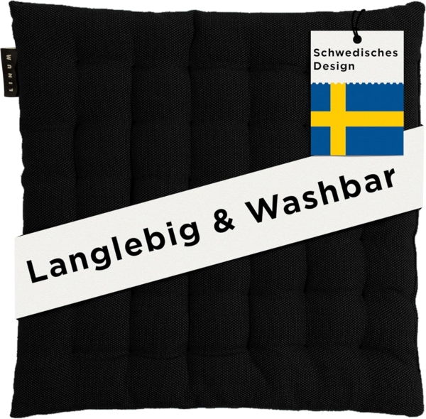 LINUM PEPPER Elegantes Sitzkissen 40x40 cm, 100% Baumwolle, Maschinenwaschbar, Schwarz