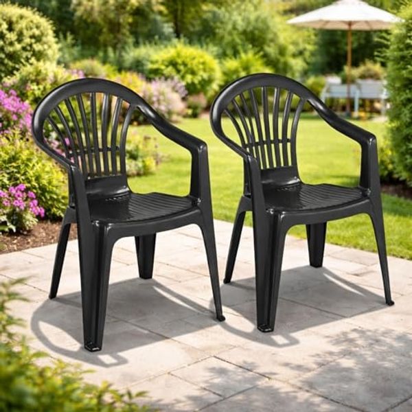 2er Stapelstuhl Bistrostuhl Gartenstuhl MOJAWO Anthrazit Kunststoff