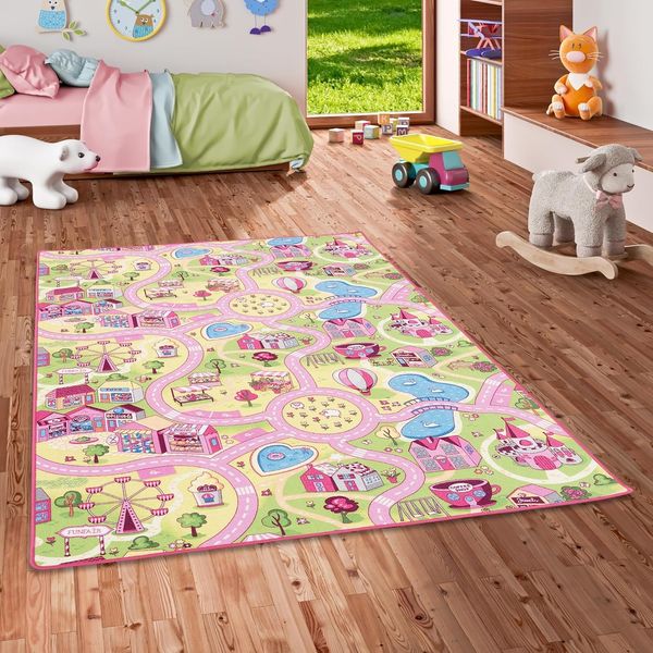 Snapstyle Kinder- und Spielteppich, 100% Polyamid, Rosa Village, 160x160 cm