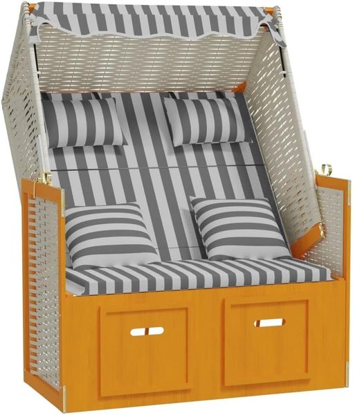 vidaXL Strandkorb mit Kissen Poly Rattan & Massivholz Weiß & Grau