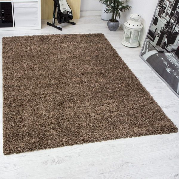 VIMODA Prime Shaggy Teppich Hochflor Langflor Teppiche Modern Einfarbig Nougat Hellbraun, Maße:200 cm Quadrat