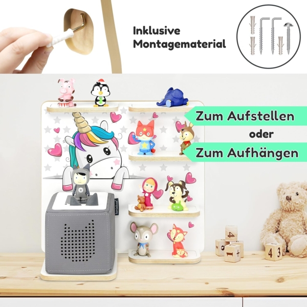 stadtecken Holzregal für Musikbox – Passend für Toniebox & ca. 40 Tonies | Perfekte Aufbewahrung fürs Kinderzimmer | Zum Aufhängen | Erweiterbar (Pony Buddy) Bild 7