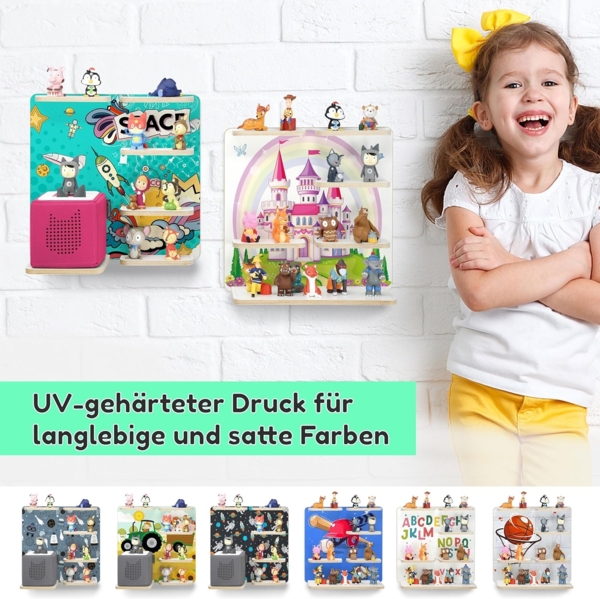 stadtecken Holzregal für Musikbox – Passend für Toniebox & ca. 40 Tonies | Perfekte Aufbewahrung fürs Kinderzimmer | Zum Aufhängen | Erweiterbar (Pony Buddy) Bild 8