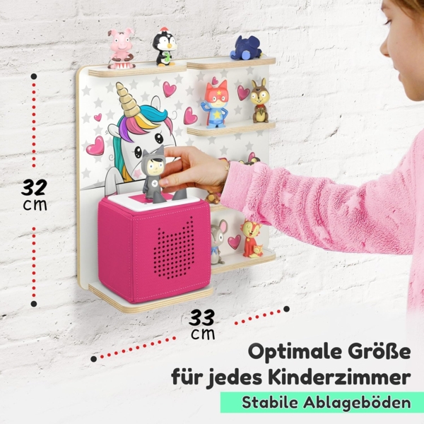 stadtecken Holzregal für Musikbox – Passend für Toniebox & ca. 40 Tonies | Perfekte Aufbewahrung fürs Kinderzimmer | Zum Aufhängen | Erweiterbar (Pony Buddy) Bild 2