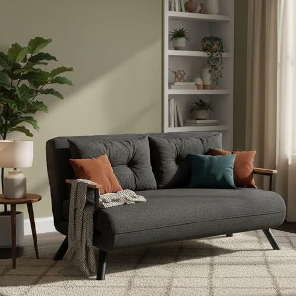 Divano letto 2 posti Merak, Sofà trasformabile, Divanetto per ospiti, Poltrona letto contenitore, 133x78 h78 cm, Grigio Cenere
