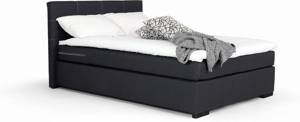 Mivano Beast Boxbett, Komfortables Bett mit Durchgehender Matratze (H3) und Topper, Flachgewebe Jam Schwarz, Liegefläche 120x200 cm