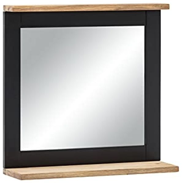 Spiegel Badspiegel 50x50 cm Akazie Holz gebürstet schwarz rechteckig mit Ablage massivum Jolo Wandspiegel Landhausstil Badmöbel