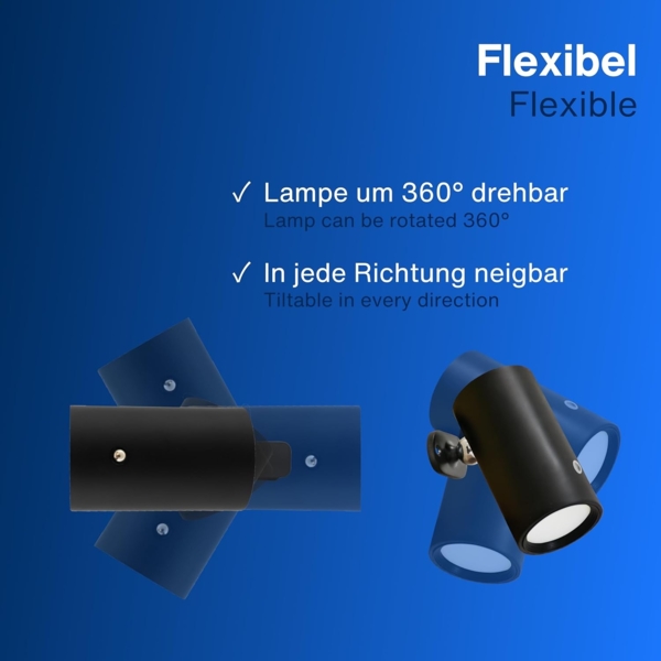 REV LED Wandleuchte innen SPARSET - 3x Wandlampe mit Akku, 120lm, dimmbar, 360° drehbar, kabellose Leselampe - ideal für Flur, Schlaf- & Wohnzimmer, schwarz Bild 5