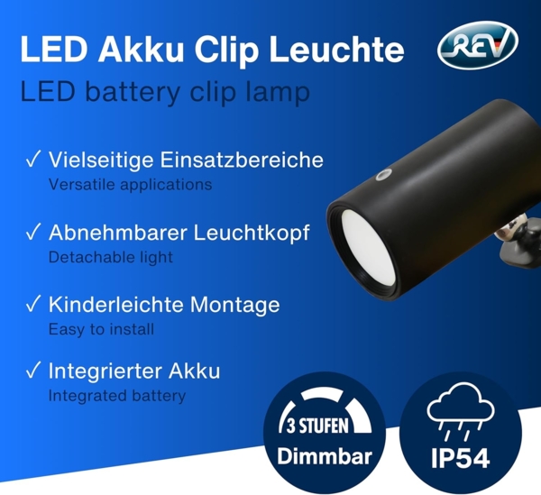 REV LED Wandleuchte innen SPARSET - 3x Wandlampe mit Akku, 120lm, dimmbar, 360° drehbar, kabellose Leselampe - ideal für Flur, Schlaf- & Wohnzimmer, schwarz Bild 2