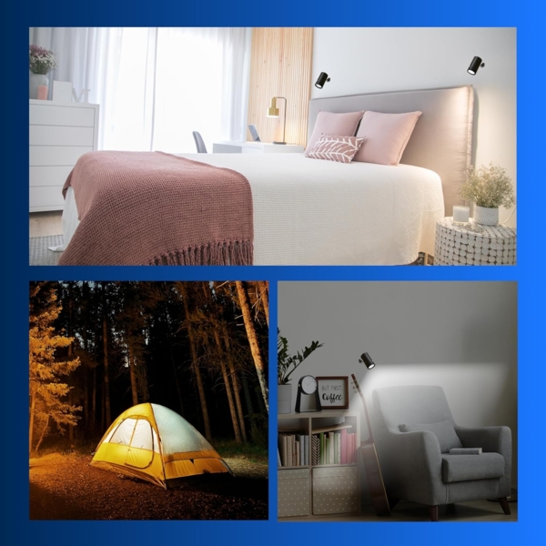 REV LED Wandleuchte innen SPARSET - 3x Wandlampe mit Akku, 120lm, dimmbar, 360° drehbar, kabellose Leselampe - ideal für Flur, Schlaf- & Wohnzimmer, schwarz Bild 3