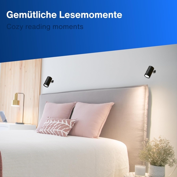 REV LED Wandleuchte innen SPARSET - 3x Wandlampe mit Akku, 120lm, dimmbar, 360° drehbar, kabellose Leselampe - ideal für Flur, Schlaf- & Wohnzimmer, schwarz Bild 10
