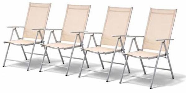 4er Set Garten Klappstuhl Aluminium - Textilen Silbergrau/Beige Bild 3
