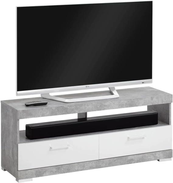 FMD TV/Hi-Fi-Standregal Betongrau und Hochglanz-Weiß