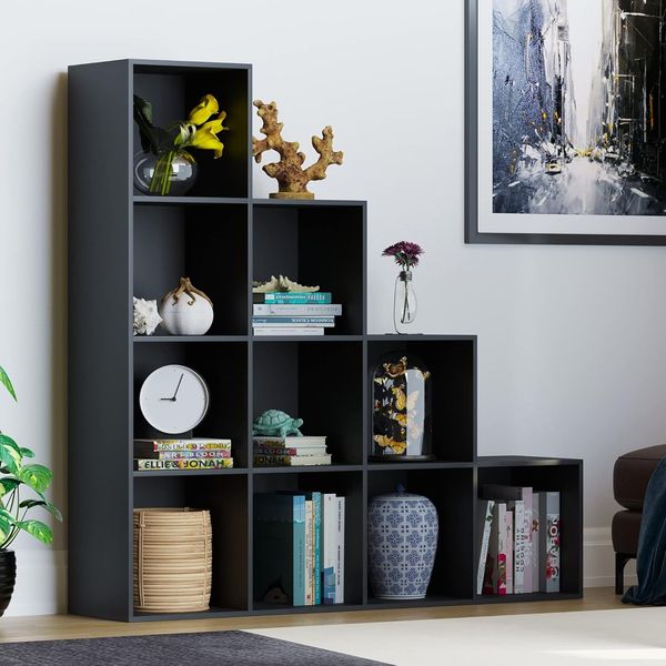 Vida Designs Durham Treppenregal Bücherregal Regale Aufbewahrung Organizer Wohnzimmer Möbel (10 Würfel, Schwarz)