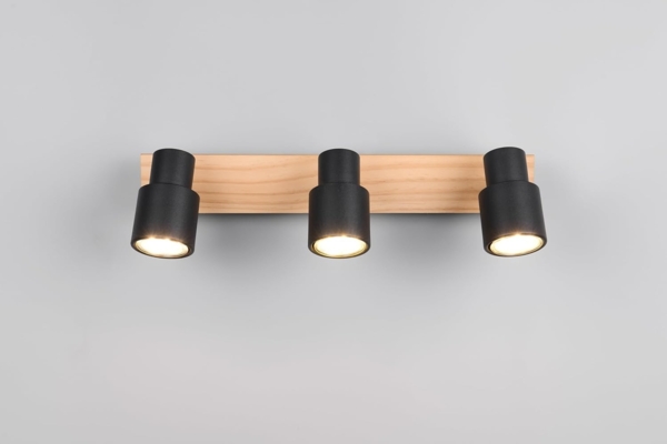 Deckenstrahler PIERRE 3-flammig aus Metall in Schwarz mit Holz, Breite 46cm Bild 3