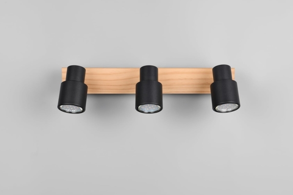 Deckenstrahler PIERRE 3-flammig aus Metall in Schwarz mit Holz, Breite 46cm Bild 5