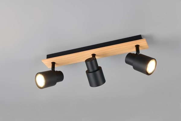 Deckenstrahler PIERRE 3-flammig aus Metall in Schwarz mit Holz, Breite 46cm Bild 2