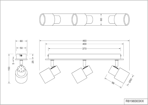 Deckenstrahler PIERRE 3-flammig aus Metall in Schwarz mit Holz, Breite 46cm Bild 7
